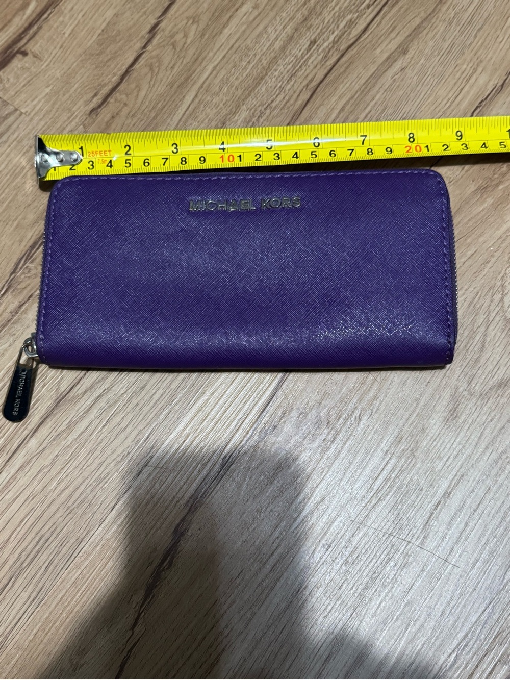 Michael Kors Purple Saffiano Zip Wallet with Silver Logo